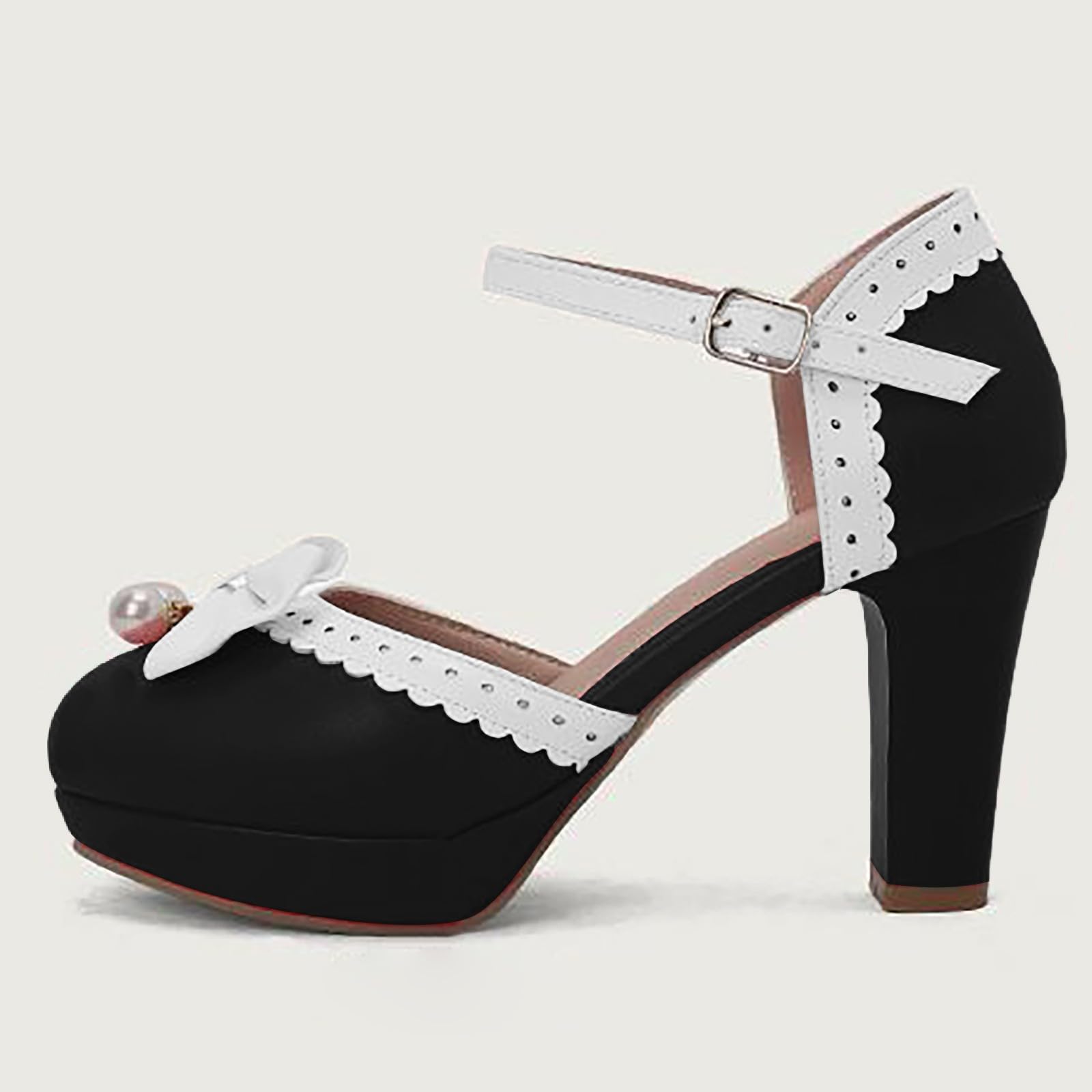 Generisch Buty Mary-Jane w stylu z okrągłymi palcami, gruby obcas, pasek z kokardką