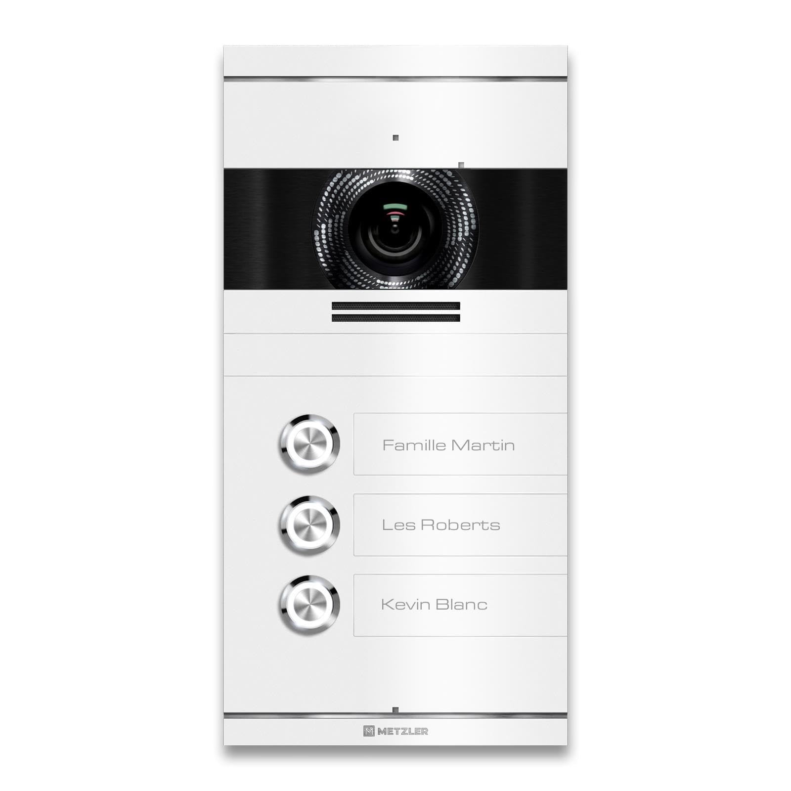 Metzler Video Türsprechanlage 3 Familienhaus | Türklingel mit Kamera FullHD | Opt. 7" Monitor | Smartphone App | Mit Anschluss für Türöffner | Anschluss: LAN POE | Verkehrsweiß | VDM10 2.0 Colson