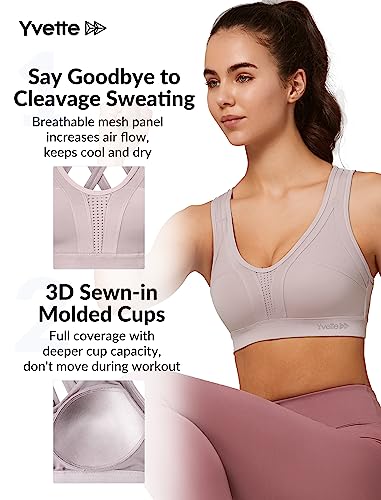 Image of Yvette Women High Impact Sports Bras Criss Cross Back Sexy Running Bra for Plus Size, Pastel Pink, 2XL(AC)