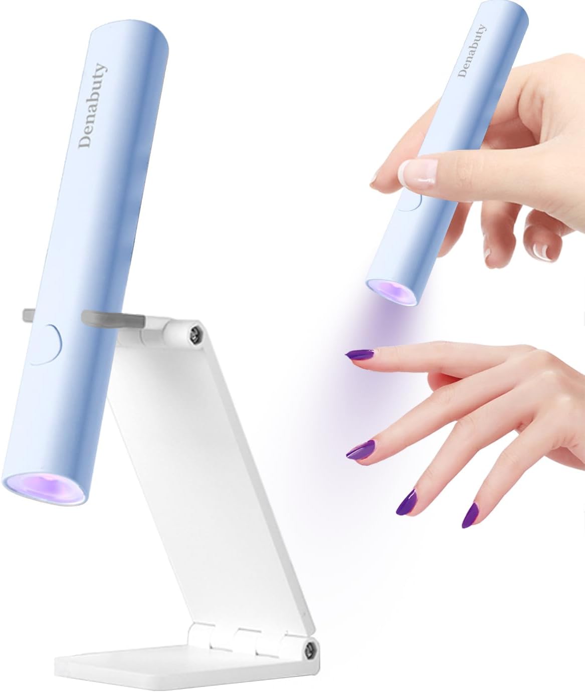 UV Light for Gel Nails, Denabuty Mini U V LED Nail Lamp Handheld with Stand, Portable Nail Dryer Rechargeable USB Cordless, Nail Light with 2 Timers for Fast Drying, Blue
