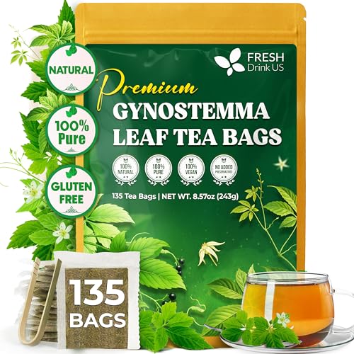 Image of FreshDrinkUS, Premium Gynostemma Tea Bags (Jiaogulan) | 135 Count | Naturally Smooth & Earthy Caffeine-Free Herbal Tea - Plant-Based Tea Bags for Daily Enjoyment. Caffeine Free, Sugar Free. Vegan