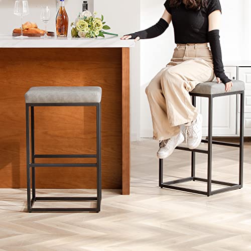 Heugah Counter Height Bar Stools,30 Inch Bar Height Stools,Faux Leather Bar Stools Set Of 2,Modern Backless Bar Stools With Upholstered And Metal Steel Frame (30 Inch, Grey) #TOP1