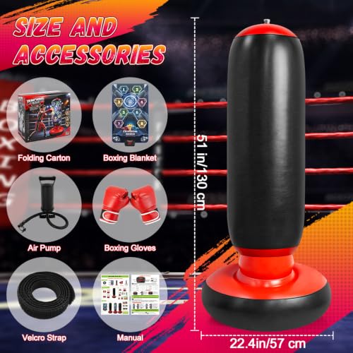 Image of Kids Punching Bag with Gloves & Pump, Inflatable Boxing Set Electronic Boxing Bag with Music & Lights, Freestanding Martial Arts Toy with 4 Smart Game Modes, Birthday Gift for Boys and Girls Ages 4-12