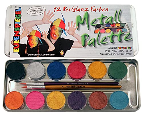 Palette métal Eulenspiegel 12 couleurs de maquillage nacrées avec pinceaux pour grimage