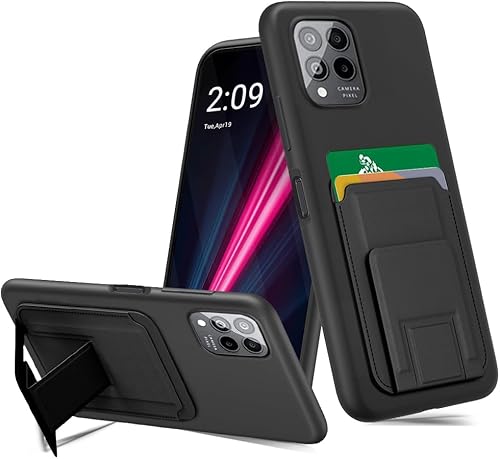 Compatible con T-Mobile REVVL 6 Pro 5G / REVVL 6X Pro 5G Funda para teléfono con función atril plegable, soporte para tarjetas, ranuras de silicona