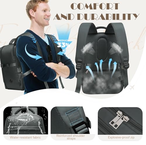 Miniatura 5 de Yankony Mochila Viaje Cabina Avion 40x20x25 Para Ryanair 20l Mochilas De Viaje Con Bolsillo Antirrobo Travel Backpack Equipaje De Mano Hombre Mujer, Gris Oscuro