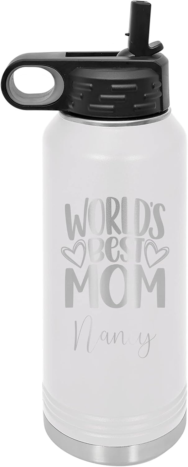 32 oz Water Bottle for Mommy, Birthday Present for Mom, Grandparent Day Gift, Soon to Be Gift for Parents, Expecting Child, Laser Engraved, Vacuum Insulated, Stainless Steel, with Lid and Straw