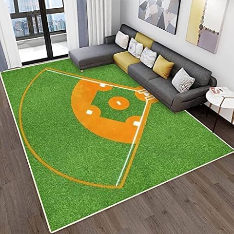 MJKIODPEV Area Rugs for Living Room Bedroom top View of Baseball Field Non-Slip Rugs Stain Resistant Modern Carpet Abstract Multi 63inchW×94inchL Cover
