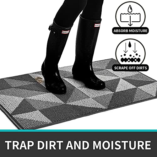 Dexi Indoor Doormat, Non Slip Absorbent Resist Dirt Entrance Rug, 20"X31" Machine Washable Low-Profile Inside Floor Door Mat, Black #TOP6