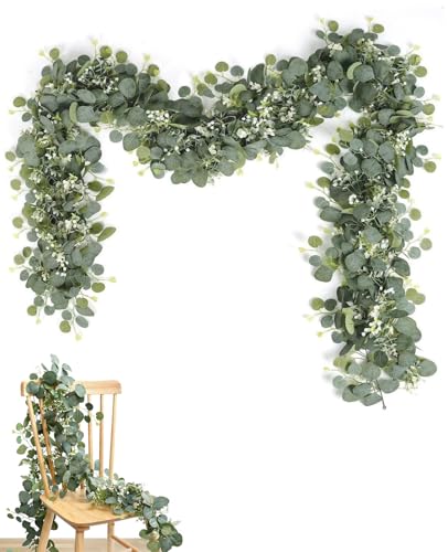 Asheyya 2 Pcs Artificial Eucalyptus Garland 5.9FT Fake Ivy Eucalyptus Leaves Vines for Table Home Wedding Indoor Outdoor Decor