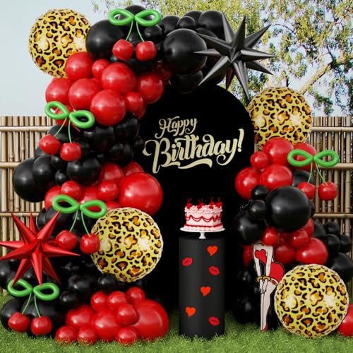 Image of JOGAMS 182Pcs Leopard Cheetah Print Betty Party Decorations, Red and Black Balloon Arch Kit with Star Cheetah Print Foil Green 260 Balloons for Bachelorette Birthday Baby Shower Vintage Retro Party