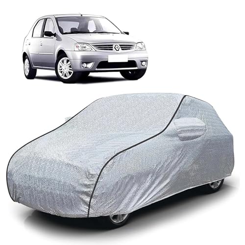 Image of Sulfar 100% Waterproof Car Body Cover Compatible with Mirror for Renault Logan (Triple Stitched, Full Bottom Elastic, Magic Silver with Black Piping)