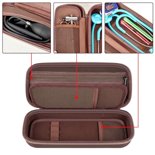 Image of Stethoscope Case for 3M Littmann Classic III and BP Cuff-Brown | Also Fits Paramed, for FriCARE and for Scienlodic; Layered Pockets Organize Medical Tools, Case Only