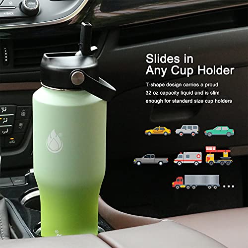 Sendestar Water Bottle 32Oz,2 Lids(Straw Lid),Wide Mouth Stainless Steel Vacuum Insulated Double Wall Keep Liquids Cold Or Hot All Day,Sweat Proof Sport Design,Fit Car Cup Holder(Neon) #TOP1