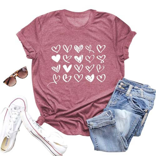 Image of Valentines Shirts for Women Valentine Love Heart Printed Graphic Tshirt Cute Girls Casual Top