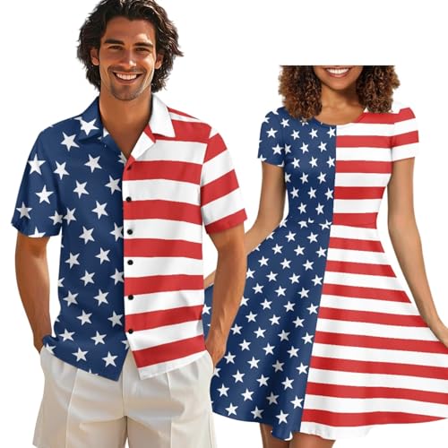Image of AFPANQZ Couple Matching Outfit Casual Men's Button Down Shirt or Short Sleeve Summer Sundresses Dresses for Women 2026