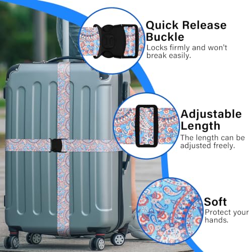 Image of Luggage Straps for Suitcases, Travel Adjustable Belt with Quick Release Buckle, Heavy Duty Nylon Bag Packing Strap, Unique Bright Identifiers Business Travel Accessories (2 Pack) - Blue Diamond