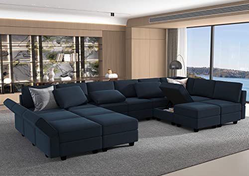 Belffin Oversized Modular Sectional Sofa With Double Chaises U Shaped Sectional Sleeper Sofa Couch Reversible Sectional Sofa With Storage Velvet Blue #TOP3