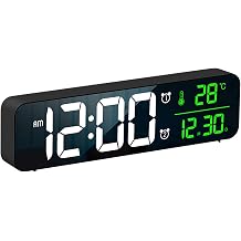 Digital Alarm Clock with Mirror Finish, Plug-in Wall or Tabletop Clock with 6.7" LED Display, Dual Alarms, Memory Function for Bedroom Living Room Office, Plug-in Only USB Cable Included