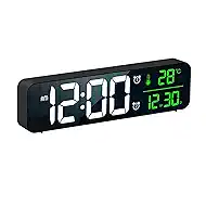 Digital Alarm Clock with Large Display, Automatic Brightness Dimmer Wall Clock with Mirror Design, Dual Alarm, Temperature and Date Display, 40 Melodies