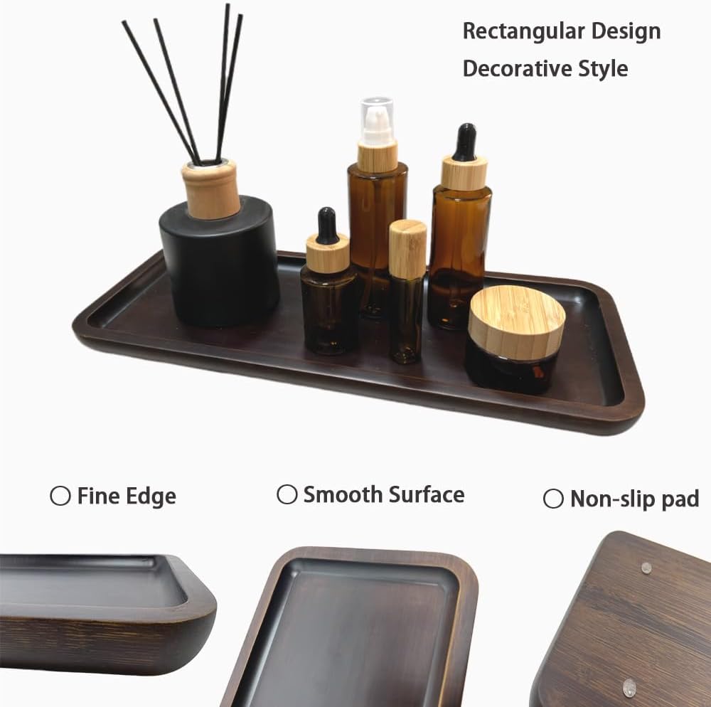 Wood Vanity Tray, Bathroom Counter Solid Walnut Organizer, Toilet Tank Top Wooden Serving Plate for Dinner Tea Coffee (Natural Walnut Color, 14 x 5.9 inch) - Image 3