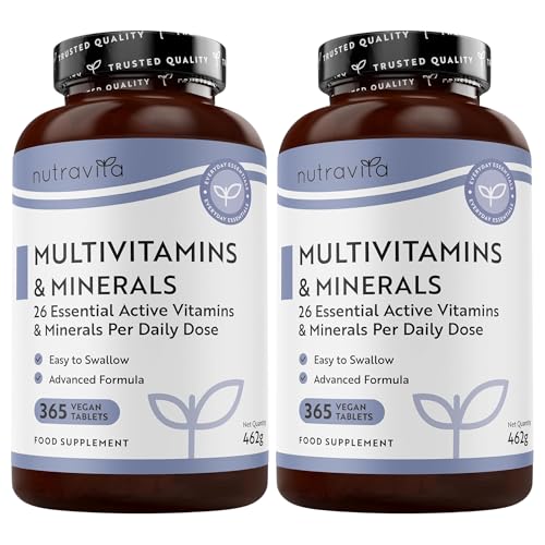Nutravita Multivitaminas y Minerales - 2 Paquetes - 730 Comprimidos Veganos - Complejo Vitamínico de 26 Esenciales Vitamina C, D3, A, B, E y Minerales Selenio, Calcio, Hierro, Zinc - Multivitamínico