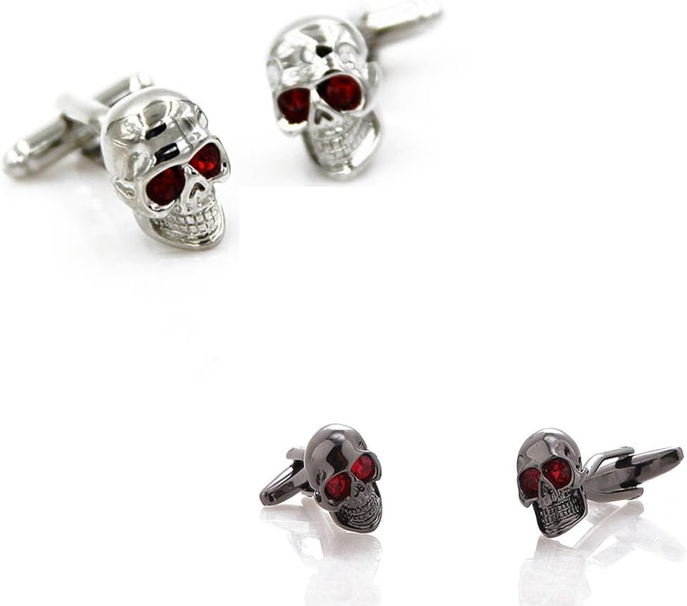 Two Pairs of Unique Skull Cufflinks by Lennystone,Noverty Punk Skull Head Skeleton Cufflinks with one Gift Box
