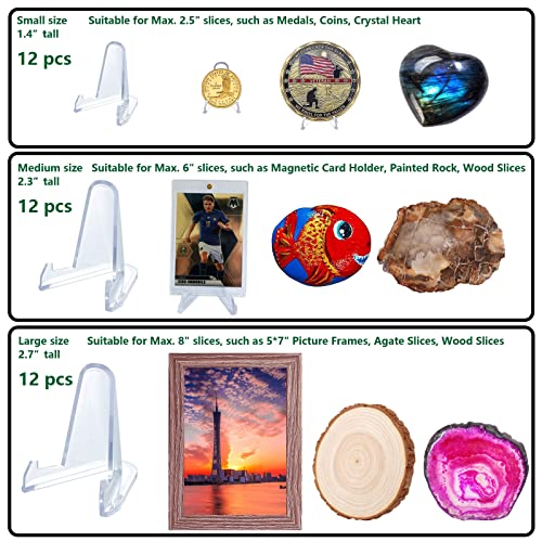 Acrylic Easels Display Stand Coins Stand, 36 Pcs (3 Sizes Each 12) Sports Card Display Stand Baseball Card Stands For Display Photos, Coins, Cards, Challenge Medals, Casino Chips Or Other Small Items #TOP1