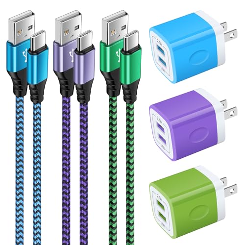 Bloque de cargador de pared USB de carga rápida para Samsung Galaxy S24 S23 S22 S21 S20 FE A15 A14 Z Flip/Fold 6 5, iPhone 16 15, Google Pixel 9 8 Pro 8a 7a, paquete de 3 enchufes de cargador dual de