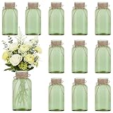 Vintage Glass Flower Vase，12 Pack Green Farmhouse Glass Centerpiece Vases Mason Jars for Weddings, Parties & Home Decor Bulk (12, Green)
