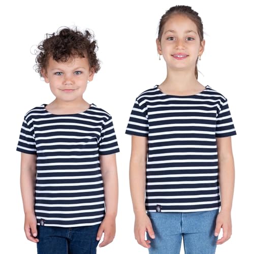 Breizh Ocean GARLAN ENF, Camiseta Marinera de algodón Grueso ecológico, niño o niña, Camiseta a Rayas - Mixta - de 1 a 14 años