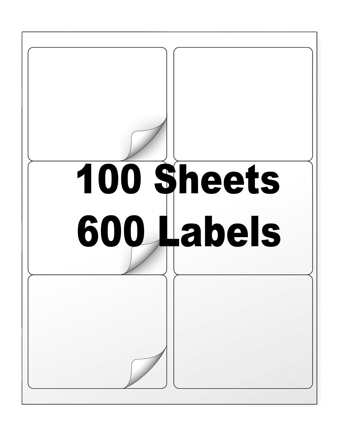 3 1/3" x 4" Shipping Address Label 100 Sheets 600 Mailing Labels for Laser Inkjet Printers, 5164 8164 Printable Label Paper, Matte White 6-per-Page