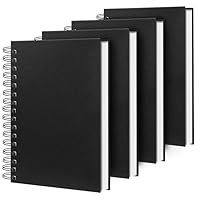 Ouzoustate Lined Spiral Notebook A4 Large Black Journal 8.5\" x 11\"-4 Pack 7mm College Ruled Hardcover Notebooks 160 Pages 100GSM Thick Paper for Note Taking School Office Supplies