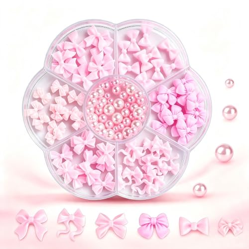COOSLIM Pink Bow-Knot Nail Stud Rhinestones Crystal, 3D Bows Nail Charms, Pink Bowknot Nail Charm Set for Acrylic Nails Design DIY Decoration Nail Art Rhinestones 13