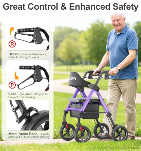Image of HOMLAND Foldable Rollator Walkers for Seniors with Seat, 17 lb Lightweight