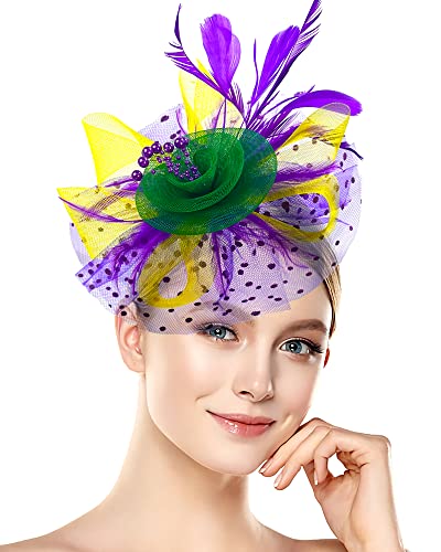 Bniksok Mardi Gras Fascinators Hat for Women Tea Party Halloween Headband Flower Bridal Shower Weddings Themed Events