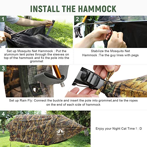 Night Cat Camping Hammock Tent With Mosquito Net And Rain Fly 1-2 Persons Backpacking Bivvy Ground Tent With Tree Strap Swing Heavy Rain Waterproof Lightweight 440Lbs #TOP3