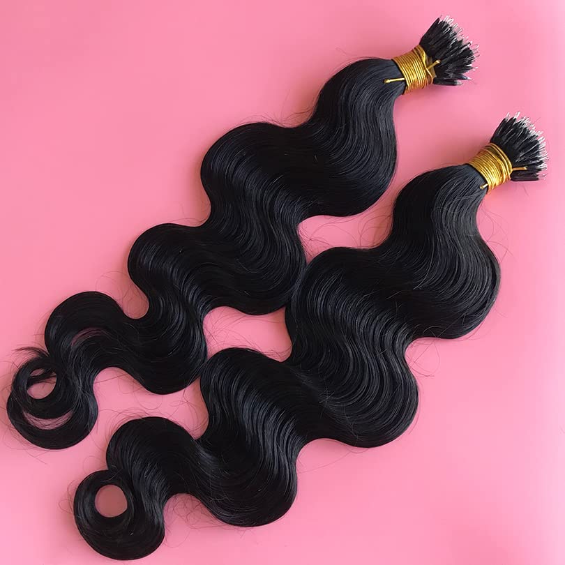Nano Ring Hair Extensions Real Remy Nano Tips Extensions Human Hair Brazilian Body Wave Nano Ring Hair for Women 100strand (28inch 100strand, Natural color)