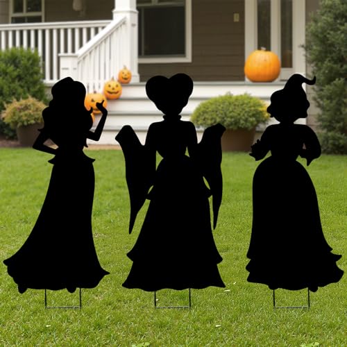 Hocus Pocus Halloween Decorations Outdoor: 3 Extra Large Metal Hocus Pocus Witches, Black Halloween Silhouette Yard Signs with Stakes, Outside Yard Lawn Porch Decor for Kids Home Office Party