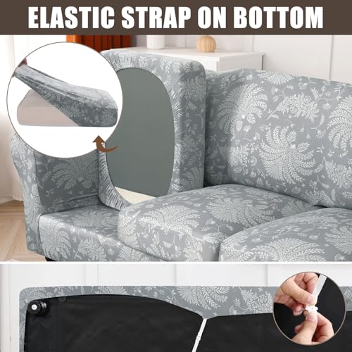 Image of SearchI Sofa Cover Couch Covers, 2 Pieces Armchair Slipcover with 1 Separate Cushion Cover Stretch Soft Furniture Protector for Living Room Couch Cover for Pets Kids(Armchair, White Plants)