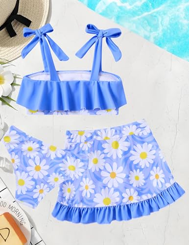Image of ALISISTER Girls Swimsuit 3 Piece Bathing Suits Flounce Bikini Tankini Set Beach Swimwear with Cover Ups Skirt for 3-8 Years