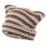 Cute Cat Ear Beanie Lazy Style Y2k Beanies, Winter Warm Crochet Hats for Women Girls Boys (Coffee Brown)
