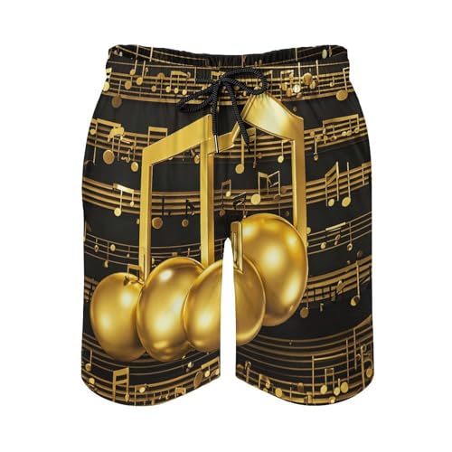 Mens Shorts Gold Musical Note with Fallen Shiny Star Men Swim Trunks Quick-Dry Beach Shorts with Drawstring Pocket Bathing Suit L4