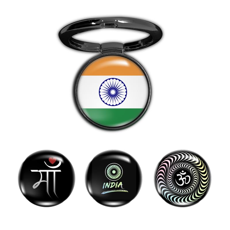 Image of 4-in-1 Metallic Mobile Back Ring Holder | Strong Grip for Phone & Back Cover | 4 3D Logo Magnets | 360 Adjustable Stand
