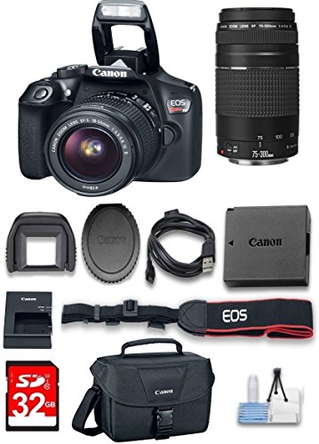 Canon EOS Rebel T6 DSLR Camera w/ 18-55mm & EF 75-300mm Lenses & 32 GB High Speed Memory Card & Cleaning Kit Bundle