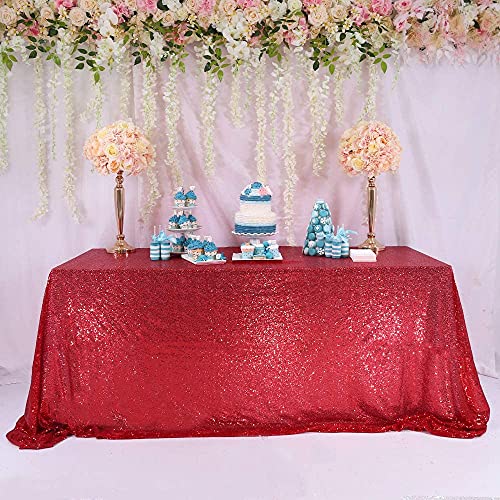 Trlyc Red Sequin Tablecloth Rectangle - Seamless 60X80Inch Glitter Rectangular Parties Wedding Sequined Table Cloth #TOP2