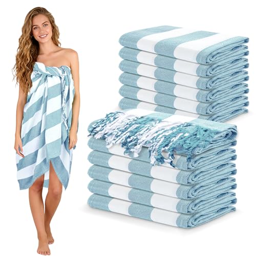 Kongdaoth 12 Pack Turkish Beach Towel 36x71 Extra Large Beach Towels Sand Free Bath Towels Adults Lightweight Quick Dry Pool Towels Blue