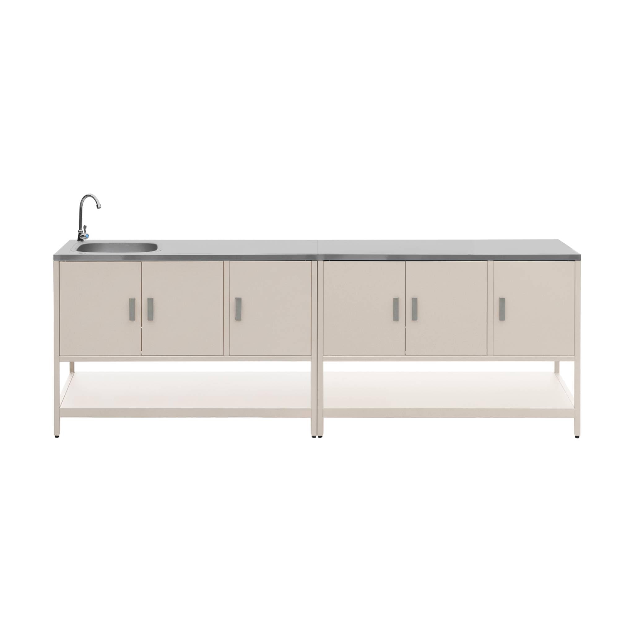 sweeek-Cocina exterior 2 módulos acero inoxidable, Naxos, Beige, 120x51x112.5 cm