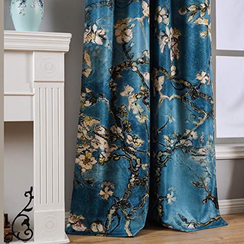 Taisier Home Chinese Style Plum Blossom Curtain Blue Artistic Print Curtains 84 Inches Long For Living Room,Personalized Pattern Curtains Bedroom Window Treatment Curtains 2 Panels Set #TOP4