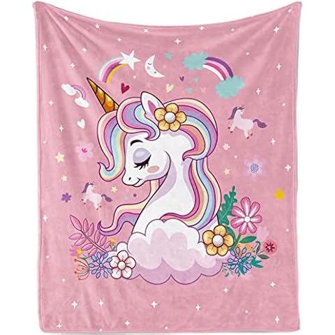 Soft Pink Unicorn Blanket for Kids Cover